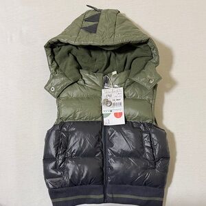 NWT Boboli Toddler Green/Grey Dino Puffer Vest 18M with Detachable Hood